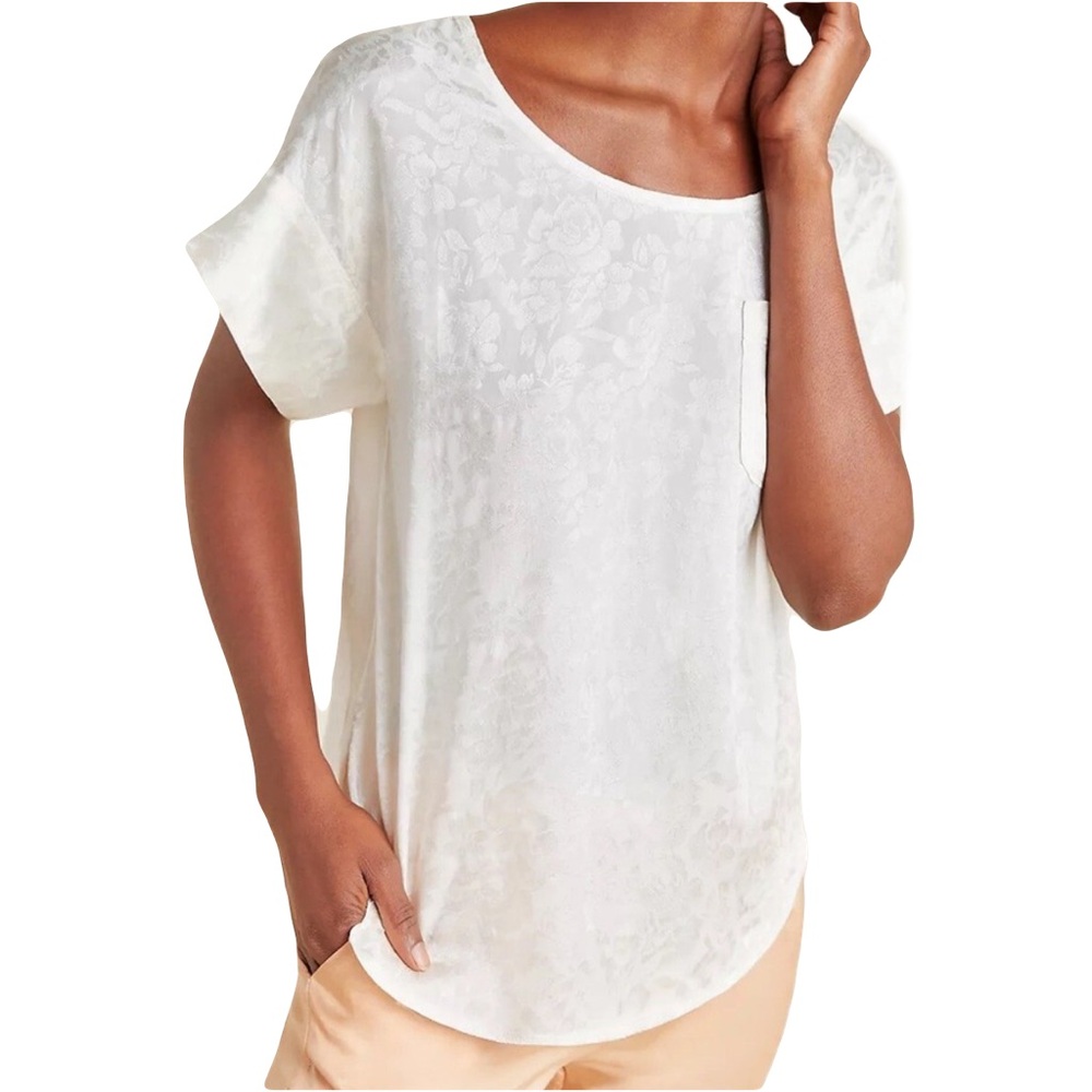 Anthropologie Carson Pocket t shirt tee floral embossed casual silky XS